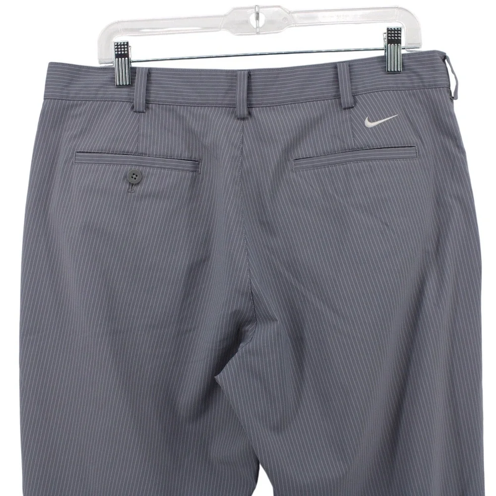 Nike Golf Pants Mens 34x30 Grey Dri-FIT Pinstripe Flat Front Trousers 335936-065